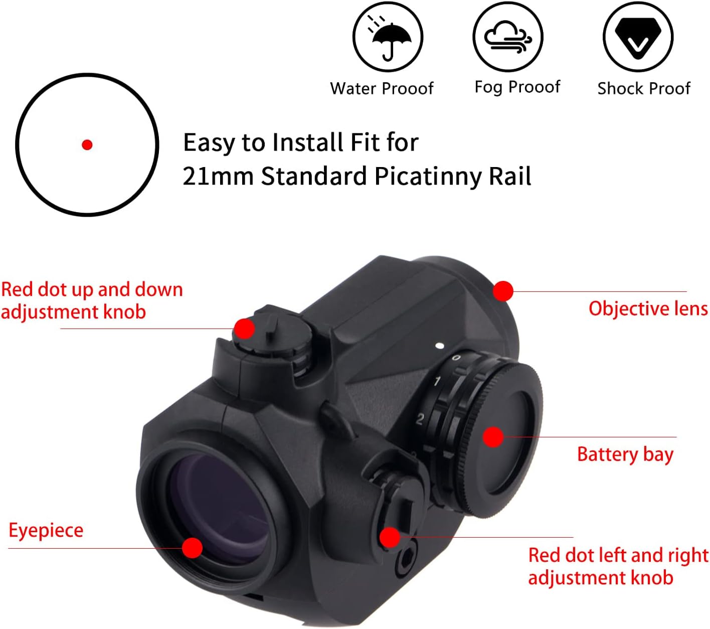 1x29mm Reflex Dot Sight, Multi-Reticle 3 MOA Red Dot Sight, Shake Awake 11 Levels Illuminated Multi-Coated Red Dot Scope, 1000G's Shockproof Waterproof Red Dot Optics for 20mm Picatinny