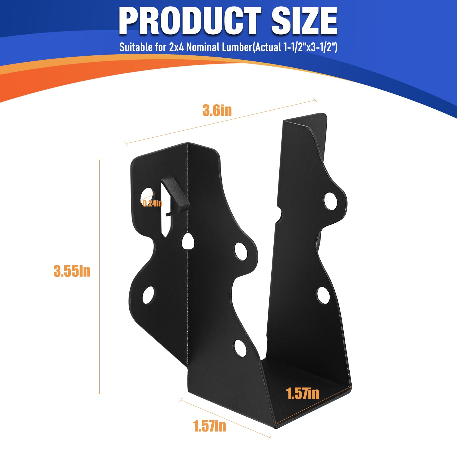 24 ganci per travetti 2 x 4, staffa per travetto, legami per rottami | Appendini per travetti a montaggio frontale,Staffe per travetti con rivestimento a polvere nera per staffe per travetti