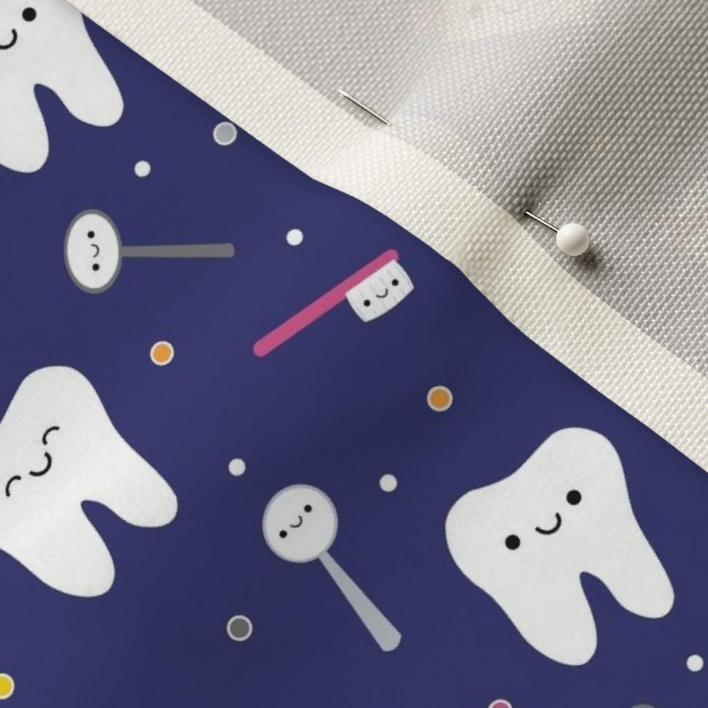 Spoonflower Fabric - Happy Teeth Royal Blue Dental Dentistry Tooth Dentist Toothpaste Floss Printed on Upholstery Velvet Fabric Fat Quarter - Upholstery Home Decor Bottomweight Apparel