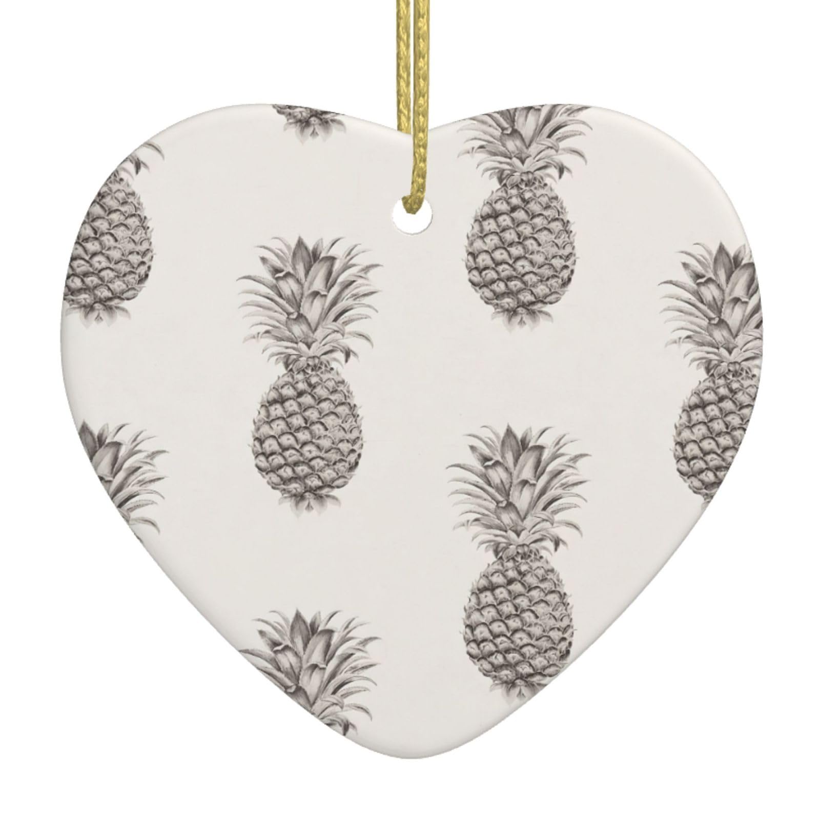 Nbtghga White Lovely Pineapple Print Christmas Ornaments, Ceramic Hanging Ornament, Xmas Tree Decoration, Holiday Home Decor