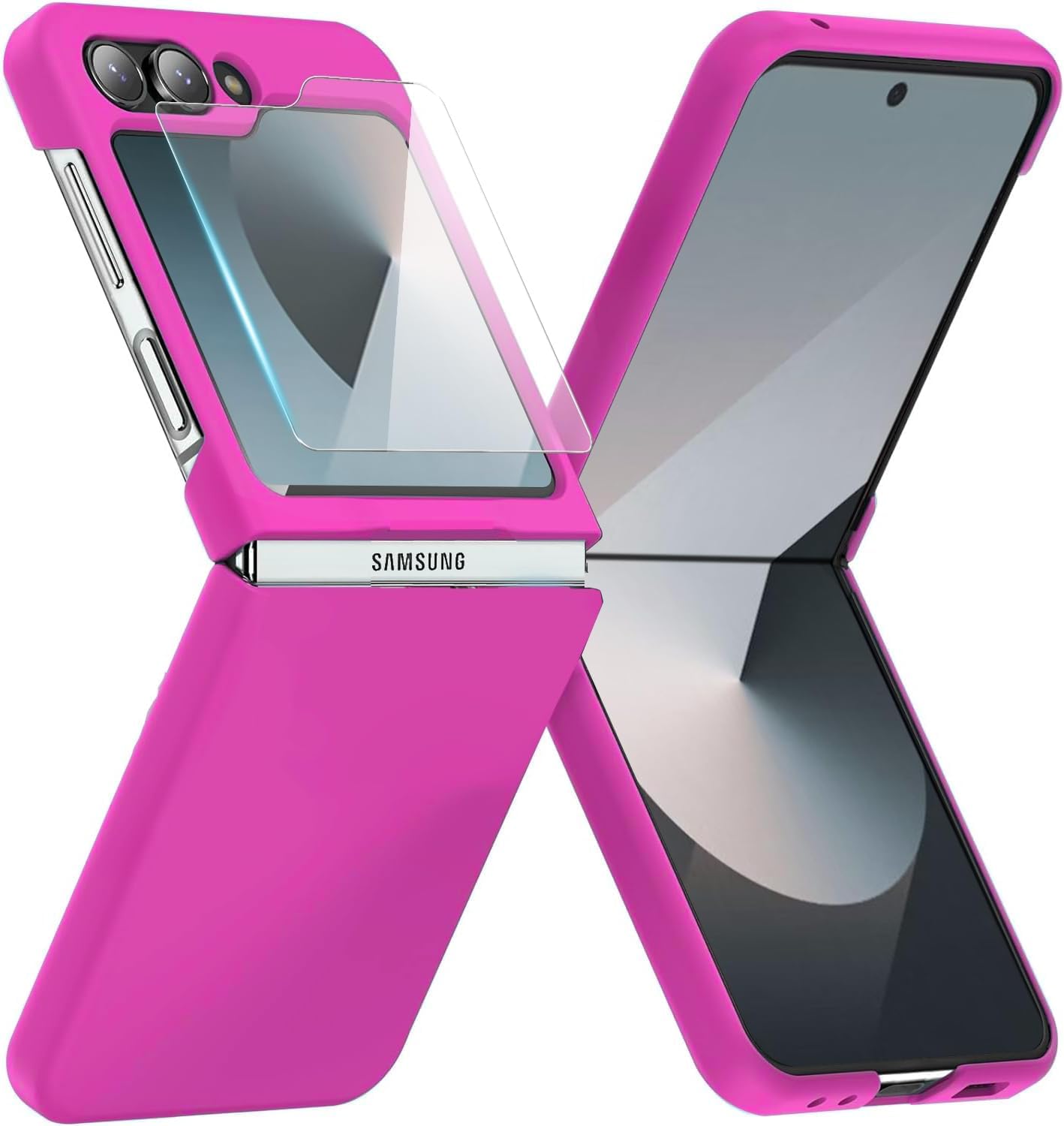 KEKBOXQ for Samsung Galaxy Z Flip 6 Case with Screen Protector, Slim-Thin Hard PC ZFlip6 Phone Cover,Anti-Scratches Shockproof Protective Cases for Samsung Galaxy Z Flip 6 5G, Hot Pink