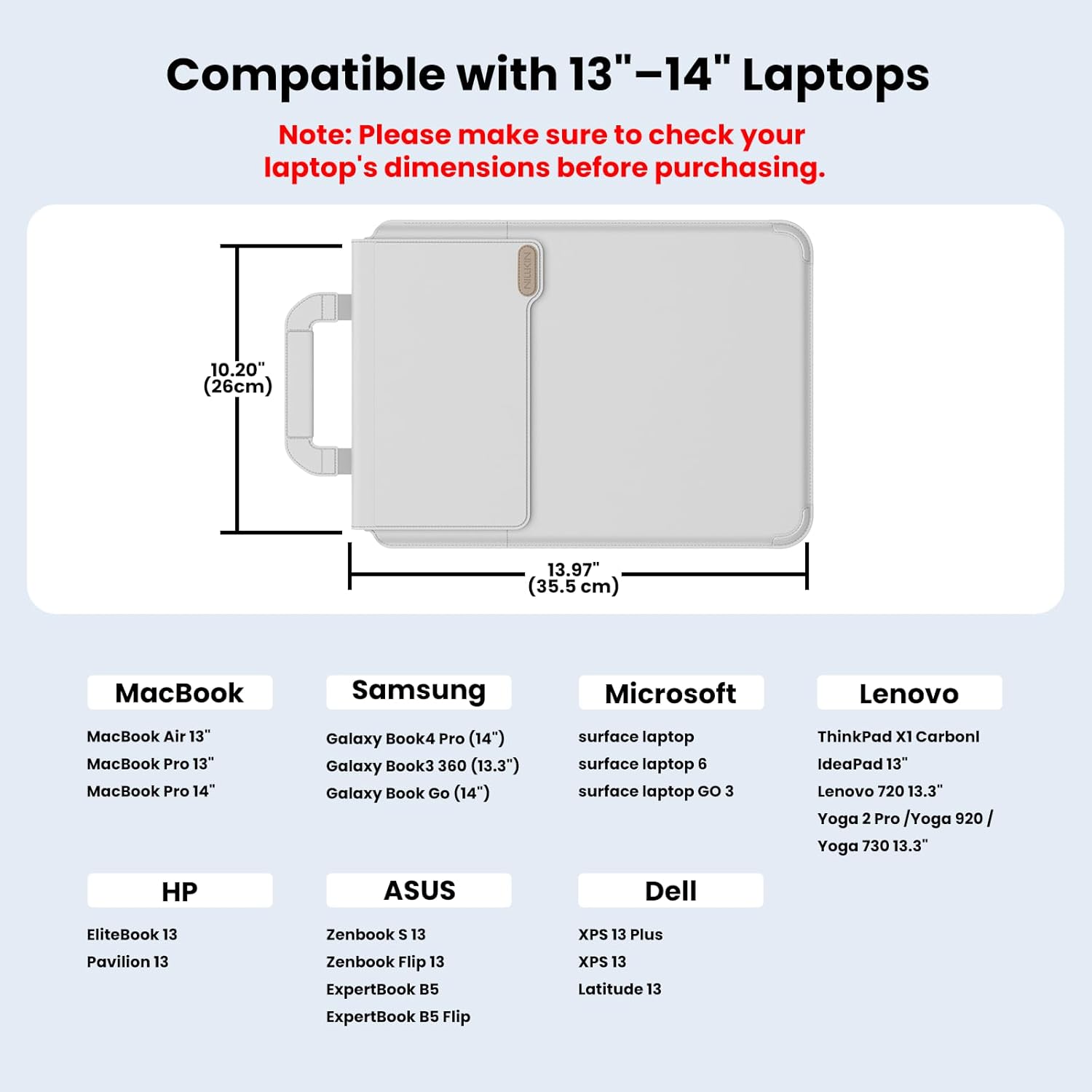 Nillkin Upgraded 13-14 Inch Laptop Sleeve Case for MacBook/Dell/HP/Lenovo/Asus, Unique Slim Travel Computer Bag with Adjustable Stand & Mouse Pad, Magnetic Handle, PU Leather, Gray - Image 8
