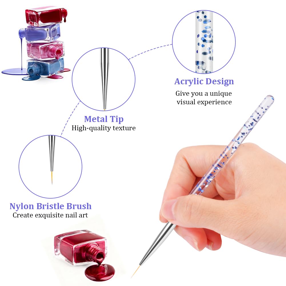 Pinceles para Uñas, 3 PCS Cepillo Uñas Para Pintura Brochas, Nail Art Pintura Dibujo Línea Herramienta, Detalle Para Dibujando Patrones para Uso Diseñol y Bricolaje, Azul