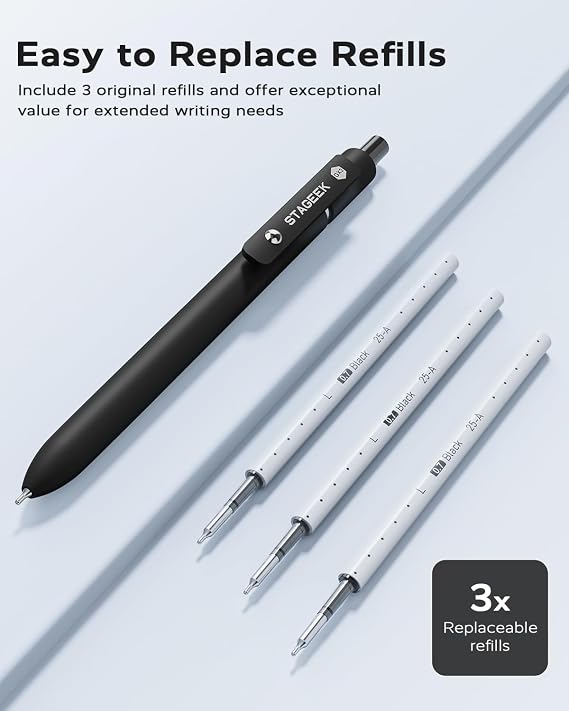 STAGEEK GX3 Black Gel Pens,6Pcs Quick Dry Smooth Writing Pen with 3 Refills
