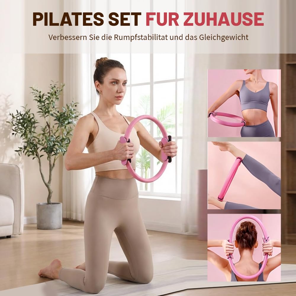 Kit Pilates Maison 15 Pcs Pilates Kit Pilates Accessoires Cercle Pilates, Yoga Ball, Resistance Bands, Pilate Ring, Yoga Band, Ceinture Auxiliaire pour La Force, La Flexibilité, La Stabilité
