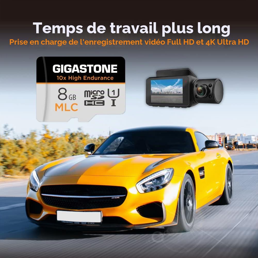[10x Haute Endurance] GIGASTONE Industriel MLC Carte Mémoire 8 Go, Lot de 10 Cartes, pour Caméra de Surveillance, Dashcam, 4K Vidéo, Vitesse 85 Mo/s, U3 V30 [5 Ans Récupération de données Gratuite]