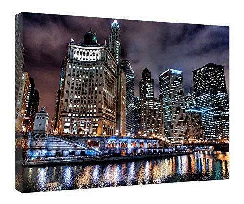Décoration murale Chicago Estados Unidos cadre bois tableau toile tendue 40,6x50,8 cm