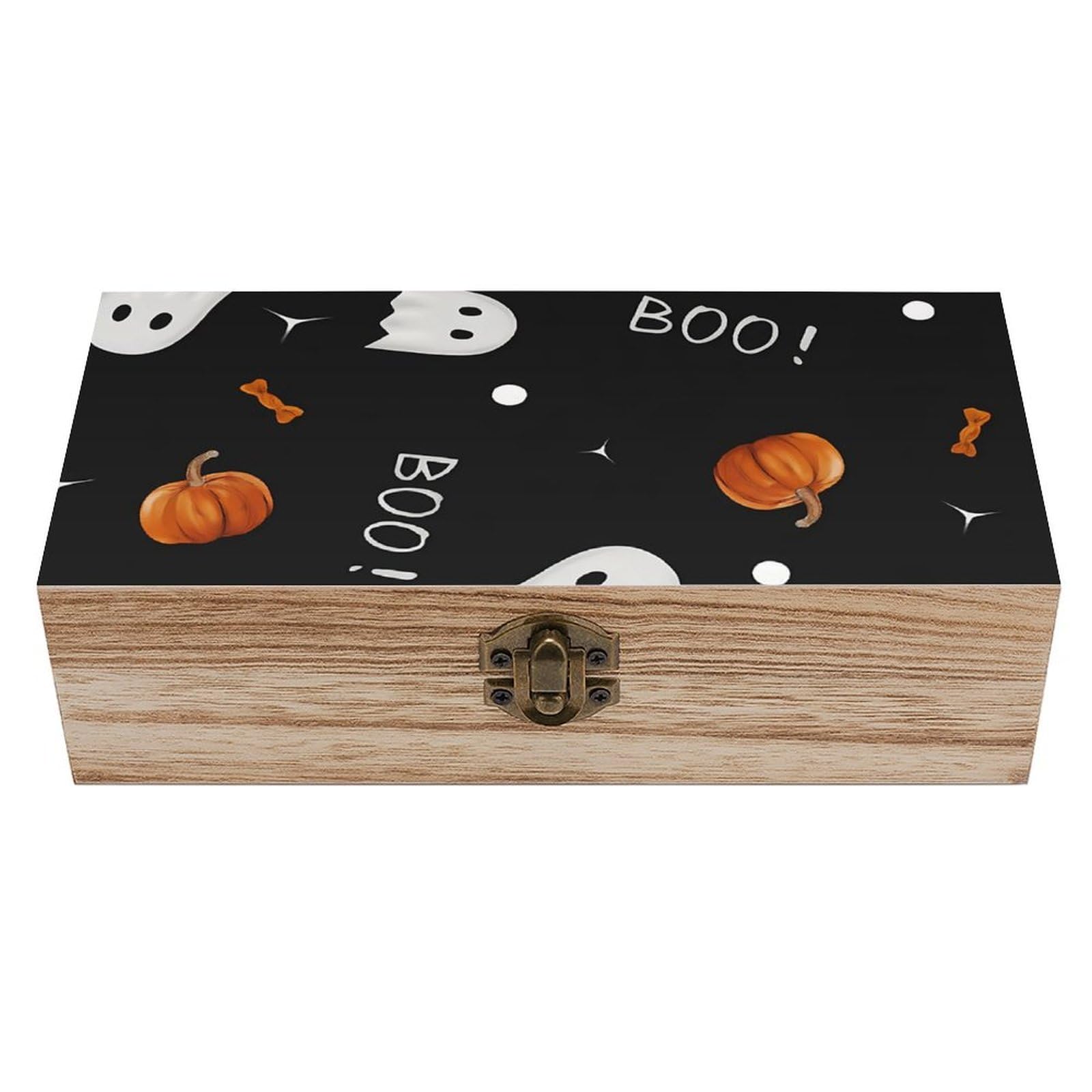 HLBSDM Halloween Ghosts & Pumpkins Retro Wooden Storage Box Jewelry Art Gift Boxs Decorative Keepsake Boxes