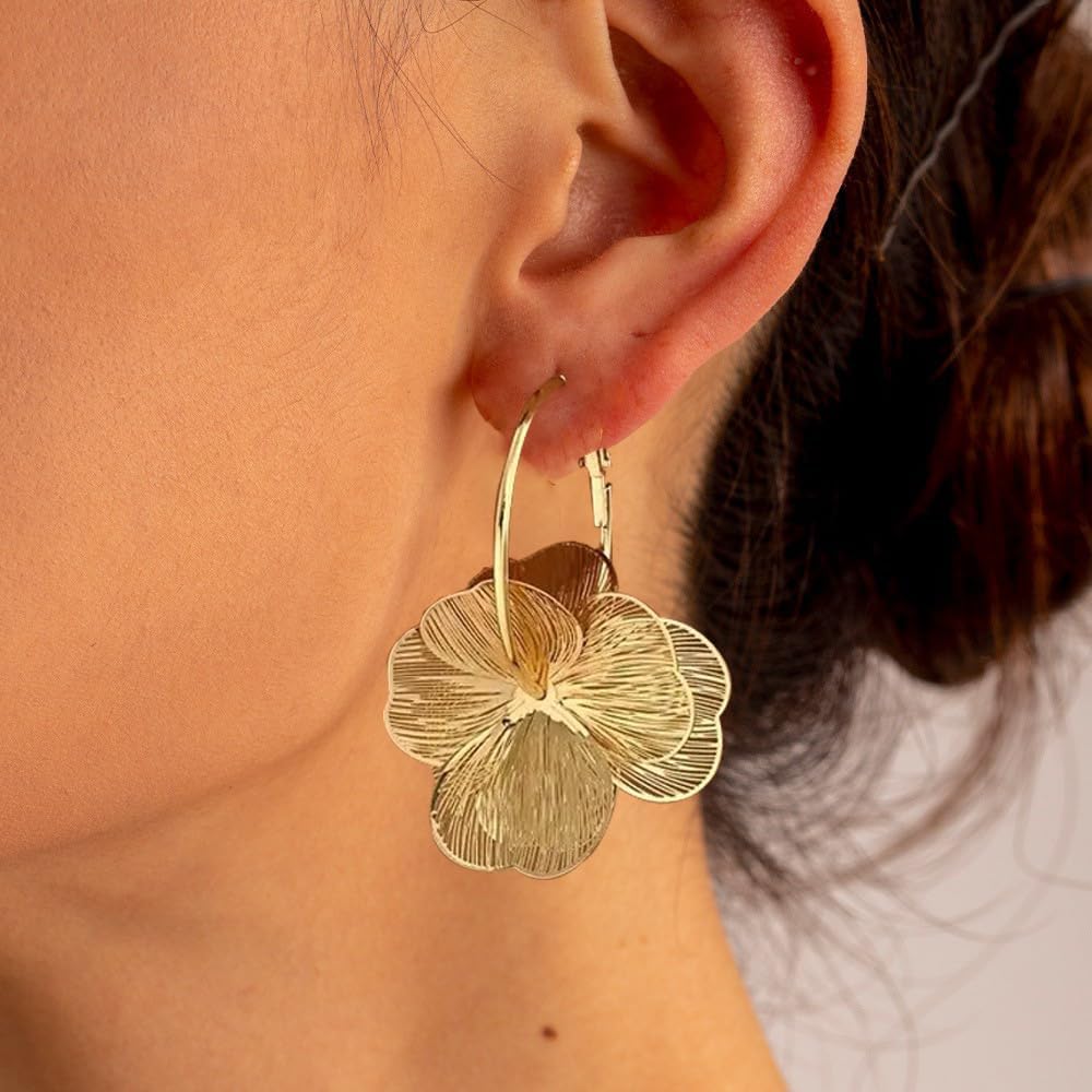 Dangle Flower Earrings for Women Statement Trendy Hoop Earring Floral Drop Earrings Jewelry - Image 2