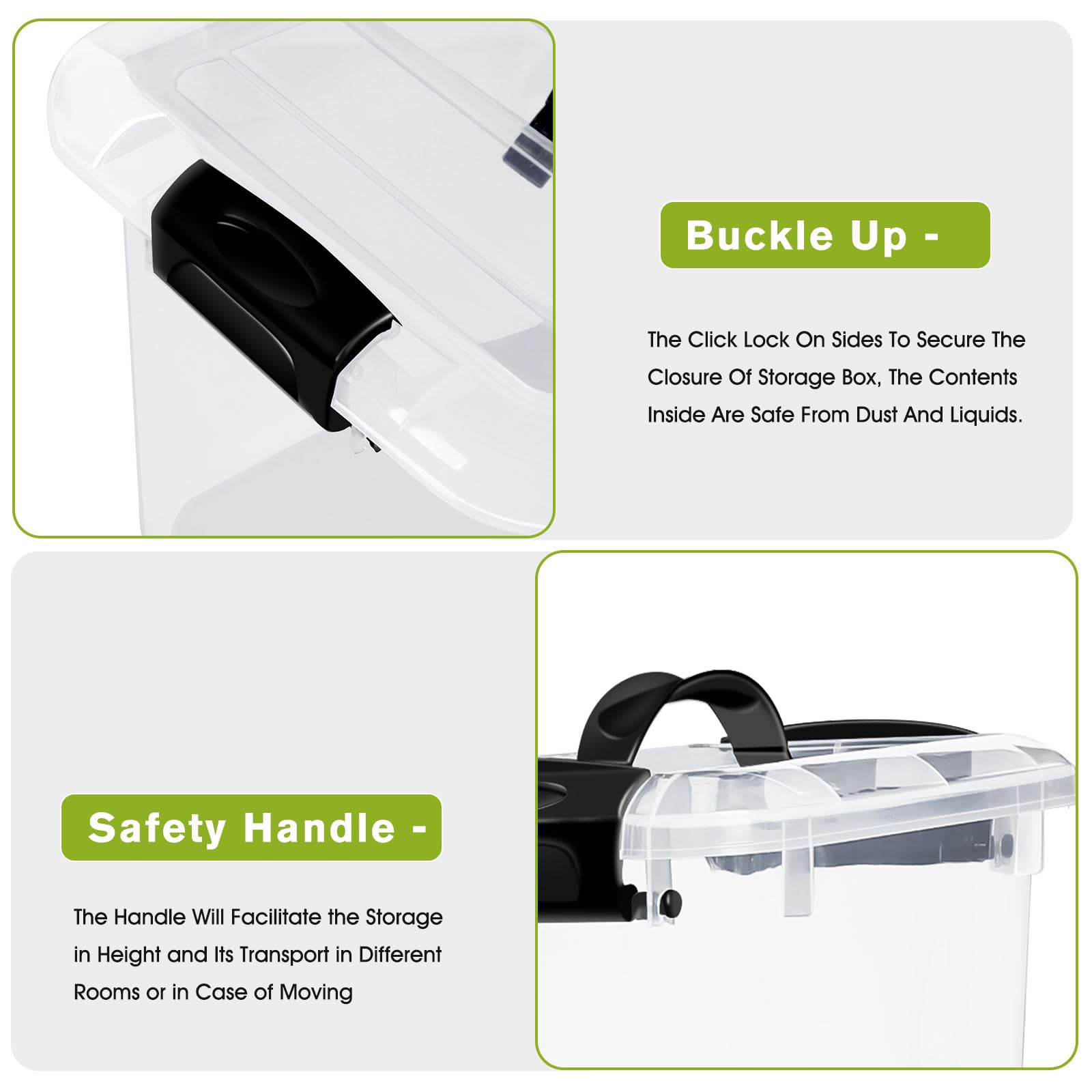 Greentainer Lot de 7 boîtes de rangement empilables en plastique avec couvercle et poignée - Avec clips en plastique - Pour vêtements, cuisine, livres, bureau - Sans BPA - Transparent