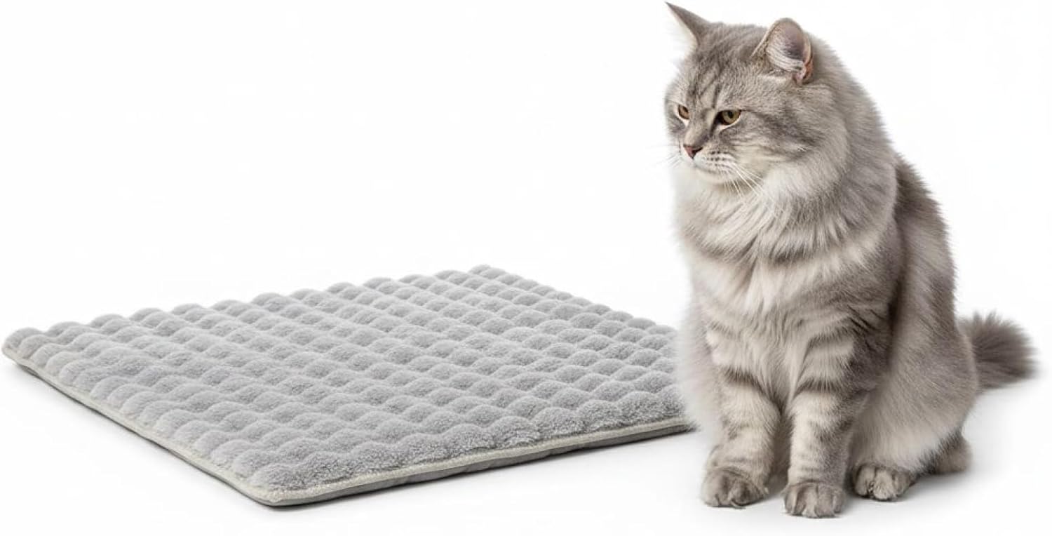 23.6 X 15.7 in Plush Faux Pet Bed Mat, Gray Bubble Shag Rug, Washable Non-Slip Fuzzy Carpet Floor Cushion for Puppies, Cats, Polyester for Bedroom, Living Room, Bedside