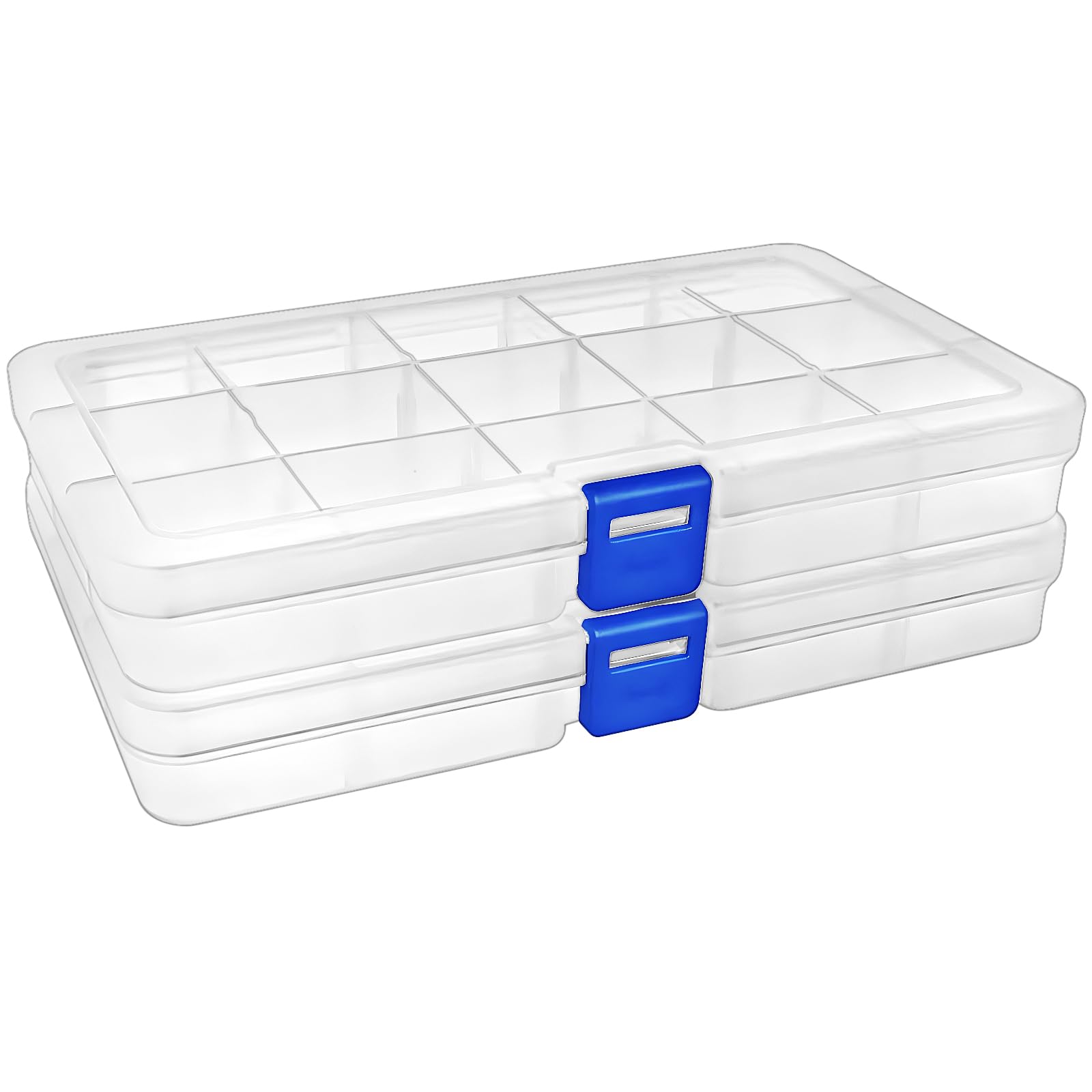 DARUITE 15 Grids Craft Storage Boxes with Compartments, Plastic Bead Storage Box,Storage Organiser with Lid for Beads Earring Fishing Hook Small Accessories(2 PCS)