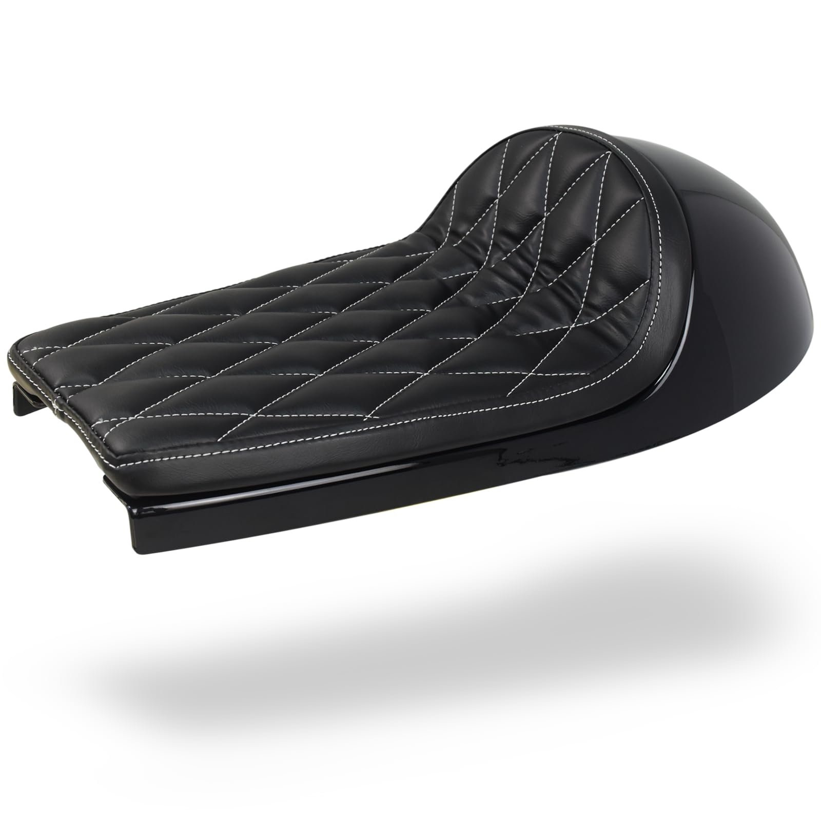 Motorcycle Cafe Racer Seat Hump Diamond Pattern White Stitched（gloss black finish, subframe modification is required）-image-47