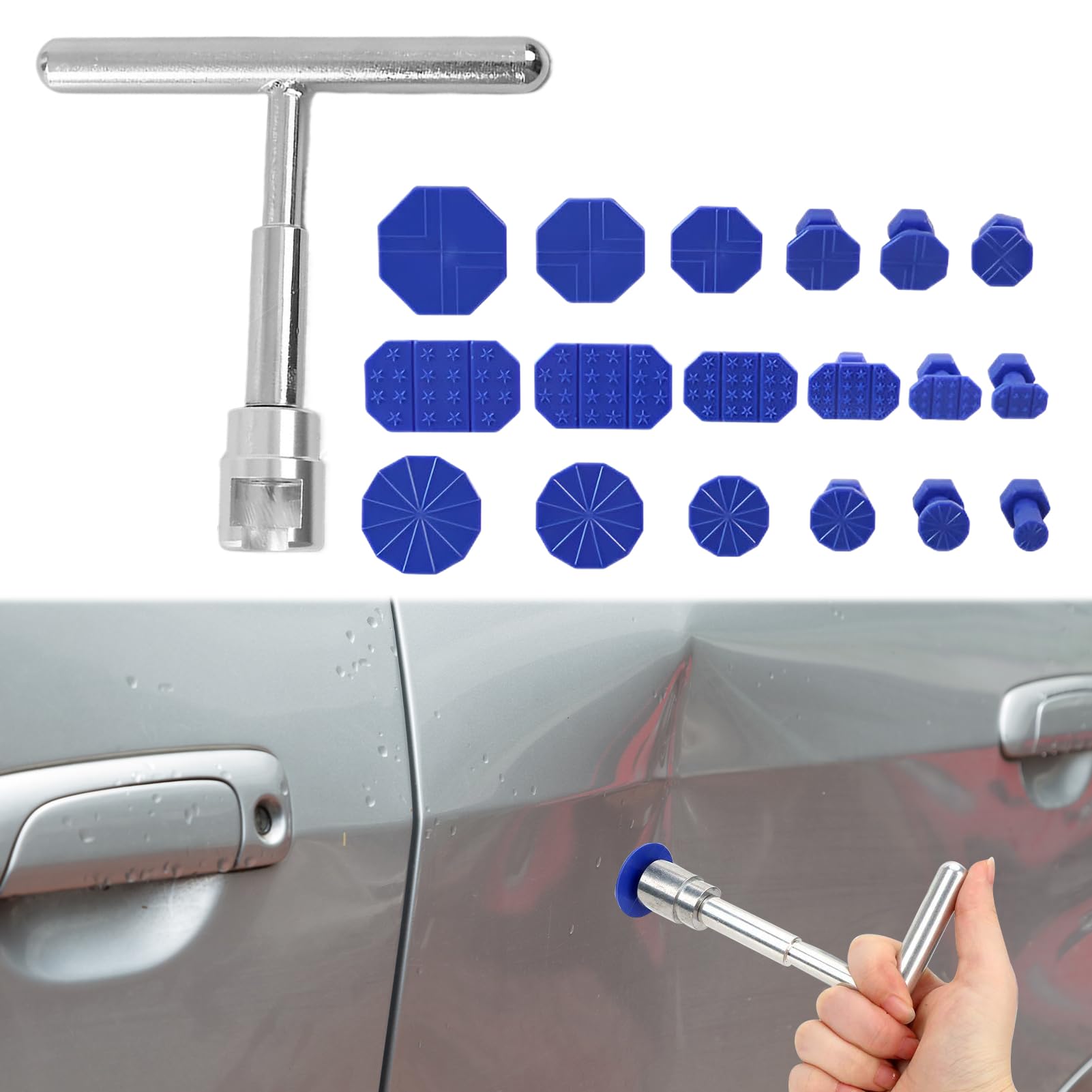 halit Car Dent Removal Kit, 1 Pcs Car Dent Puller T Bar With 18 Gasket Suction Cup,Portable Car Dent Puller Kit, Car Dent Repair Kit for Car Body Damage Repair for Automobiles