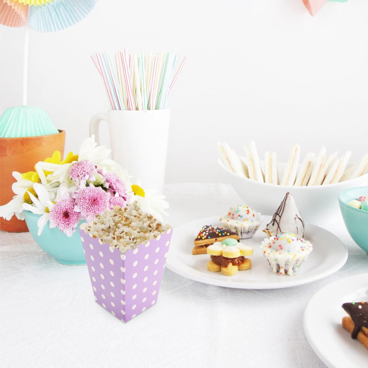 Zerodeko 24pcs Boxes Paper Popcorn Buckets Square Popcorn Boxes Popcorn Containers Paper Snack Boxes Popcorn Boxes Container Popcorn Holder Purple Chicken Popcorn Box European and American, medium