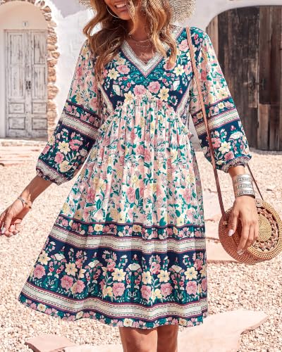 BTFBM Women's Floral V-Neck Ruffle Mini Dress w/ 3/4 Balloon Sleeves (S-XL, Various Prints) - image 3