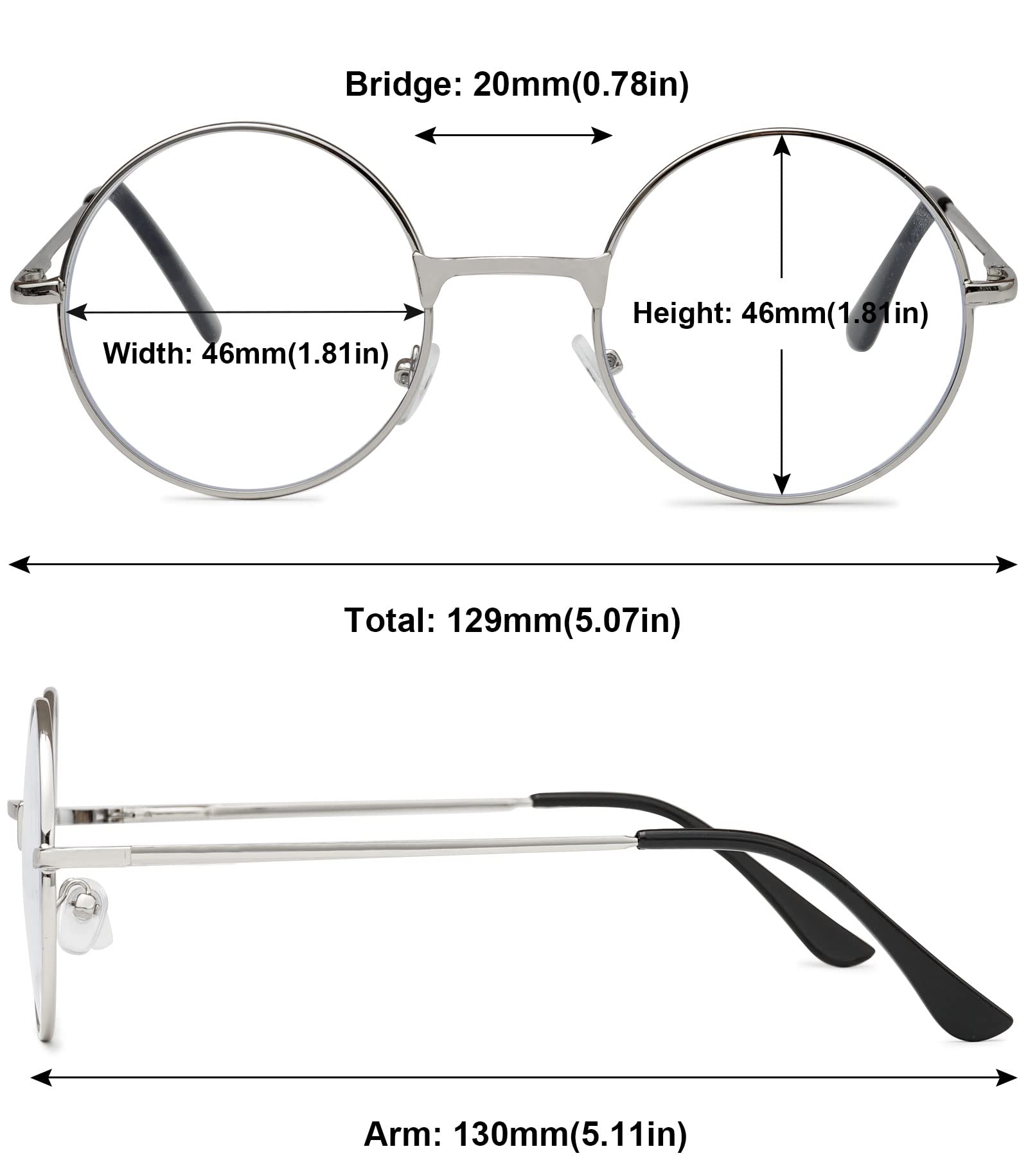 MAGIMODAC Vintage Retro Reading Glasses Metal Anti Blue Light Blocking Round Readers Eyeglasses Eyewear for Ladies Women Men (Silver - Image 3