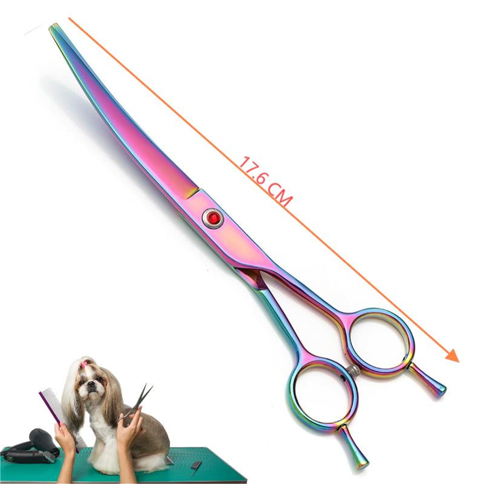 Lot de ciseaux de toilettage pour chien professionnels de 17,0 cm avec ciseaux à effiler pour le toilettage - Ciseaux courbés pour animaux de compagnie - En acier inoxydable 440C