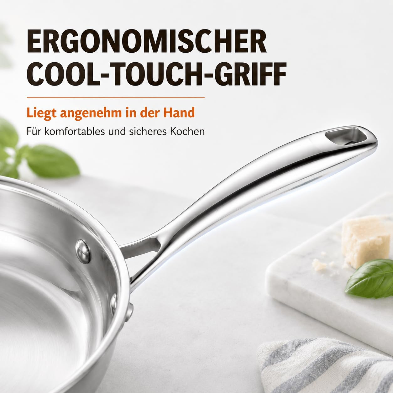DELARLO Edelstahlpfanne Unbeschichtet 28 cm mit Deckel