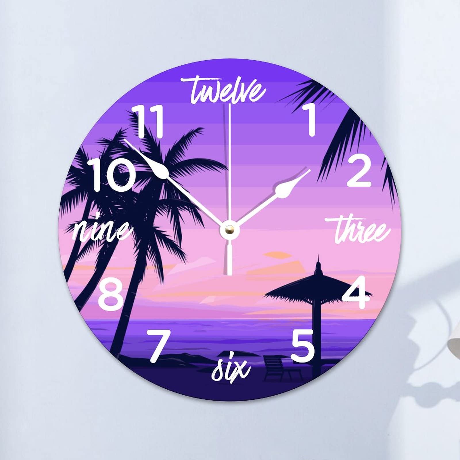 Horloge murale en bois coucher de soleil ronde de 38 cm pour le salon
