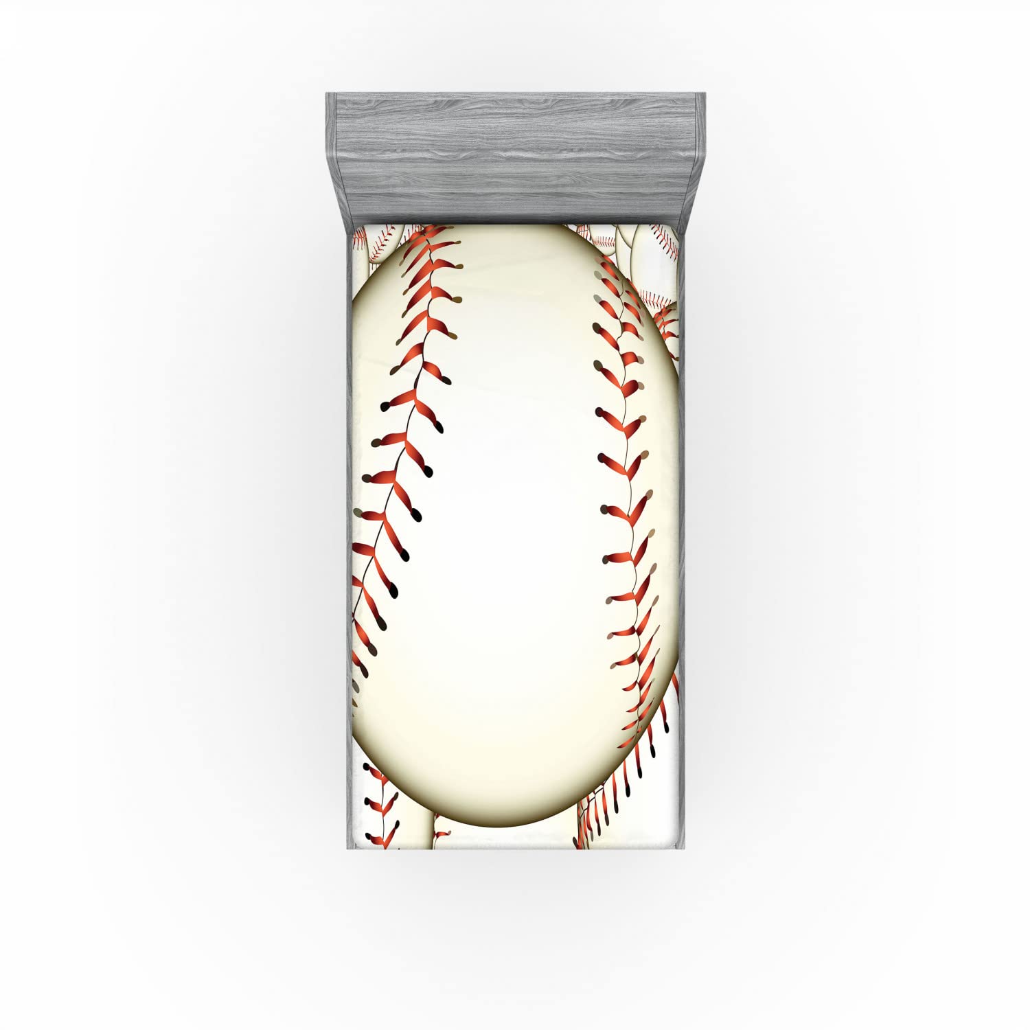 Ambesonne Sports 2 Pack Fitted Sheet, Baseball Ball Pattern, Bed Cover All-Round Elastic Deep Pockets 2 Pieces, Package Contains 2 Twin XL Size Fitted Sheets, Cream Red