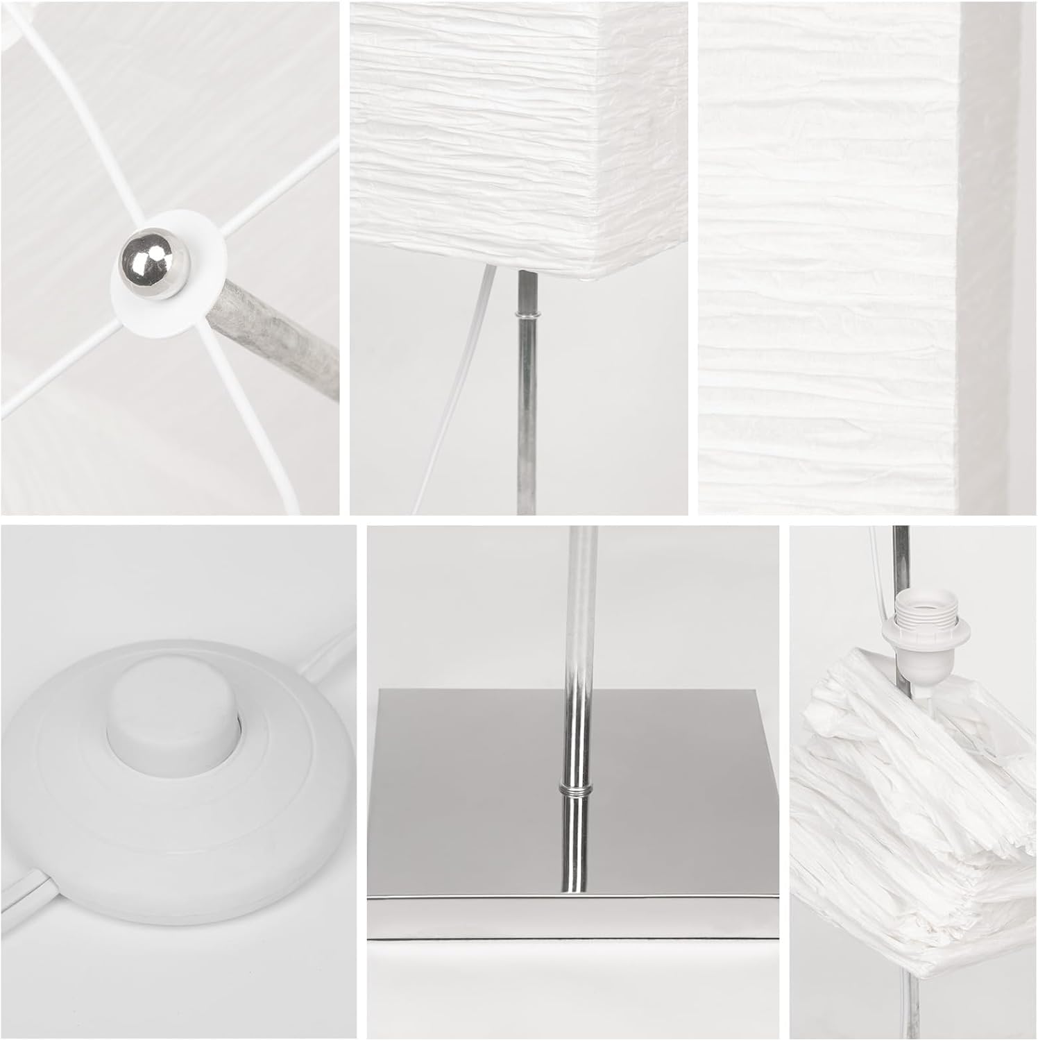 Lampada Carta di Riso, Bianco Quadrato Paralume Lampada da Terra, Paralume di Ricambio per Camera da Letto, Pulsante a Pedale, Altezza 150 cm(2 Pack)