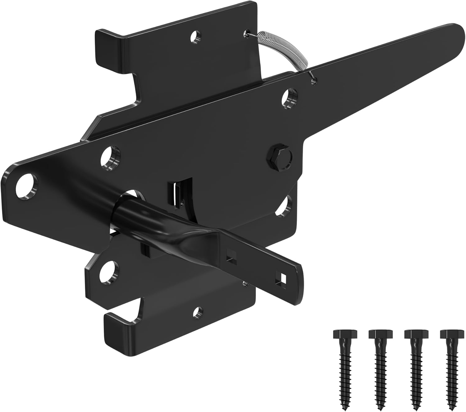 Heavy Duty Self-Locking Post Mount Automatic Gravity Lever Gate Latch for Wooden Fence with Fasteners - Black Finishing Steel Gate Latch to Secure Pool/Yard/Garden