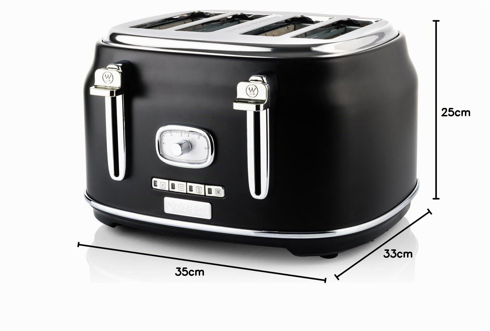 Tostadora Westinghouse Retro - 4 ranuras - Ranuras extra anchas - Rejilla para mantener el calor - 1750 W - Negro