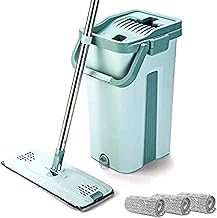 شرشوبة أرضية من المايكروفايبر من كلين ليدر وجردل بنظام الغسل الذاتي وتجفيف الأرضيات المصنوعة من الخشب الصلب والاسطح المعزولة والبلاط، تحتوي على 3 وسادات قابلة للغسيل لشرشوبة المايكروفايبر.