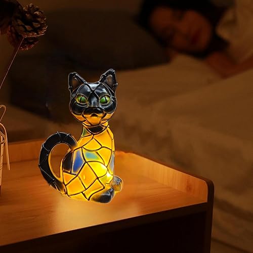 Miniatura 2 de Lámpara de mesa de resina colorida de gato retro, lámpara de noche LED con temática de gatos 3D para amantes de las mascotas, diseño retro de gatos,