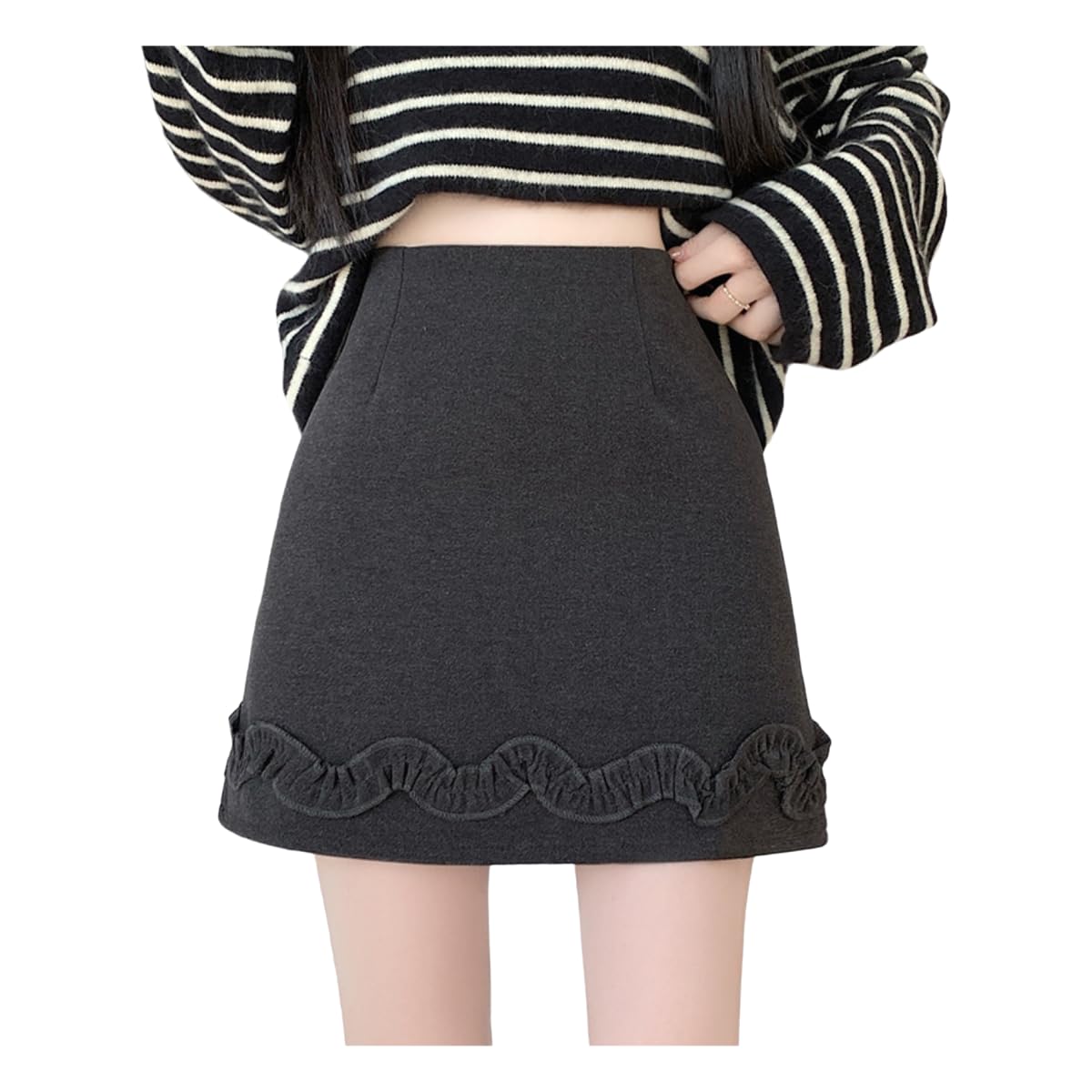 Mini jupe sexy femme taille haute courte élégante volants noir gris jupe plissée mode