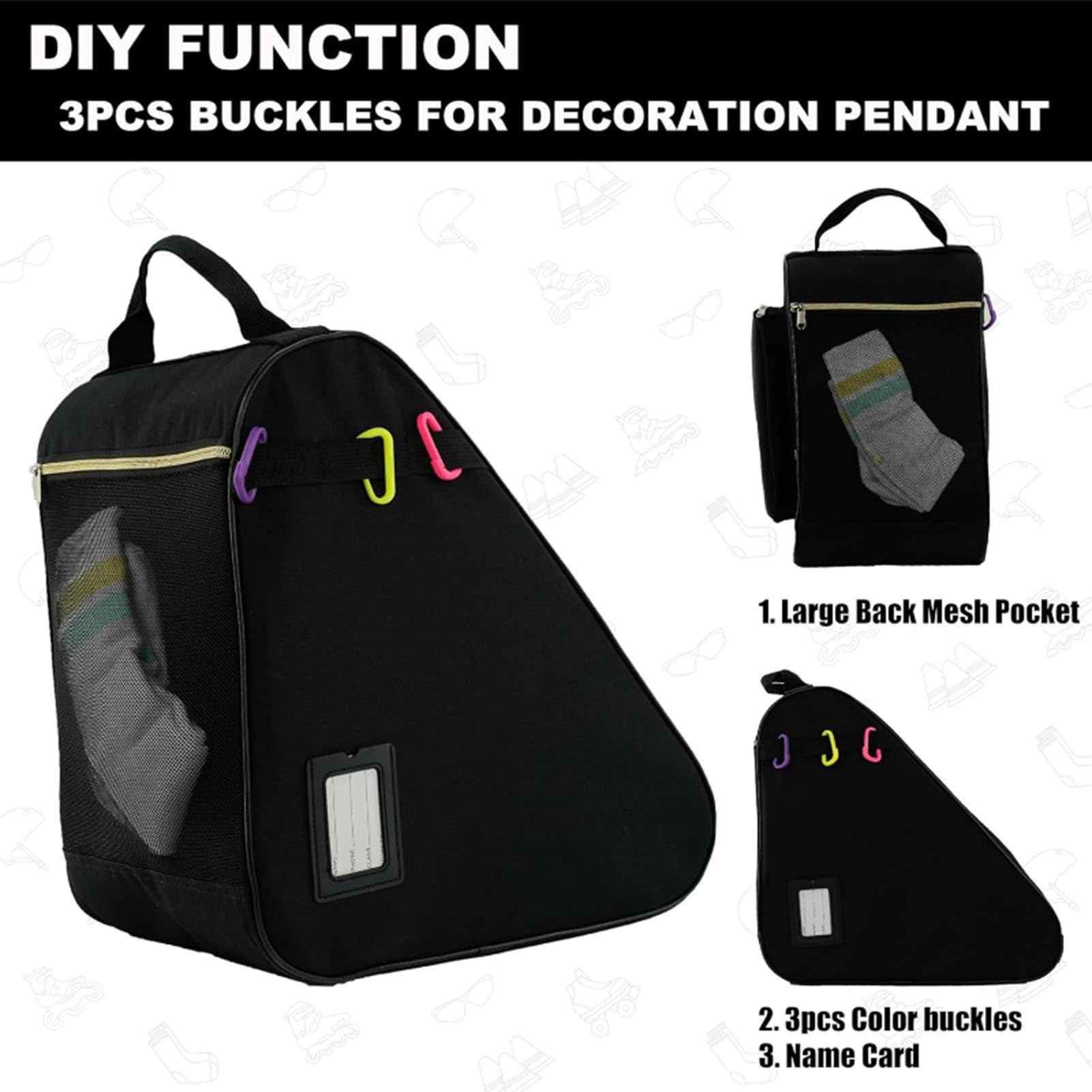 Borsa per pattini da ghiaccio, con cinghie regolabili, grande capienza, impermeabile, per attrezzatura da sci, viaggi, bambini, donne, uomini e ragazzi