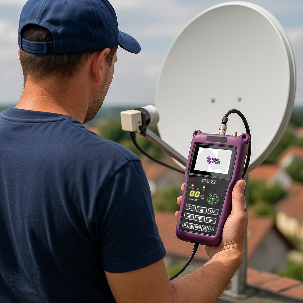 Spacetronik Combo Sat Finder Messgerät Digital für DVB-S/S2 DVB-T/T2 DVB-C | Satelliten Finder mit 2,4" TFT LCD Display, Compass, Spectrum Analyzer, DiSEqC Unicable