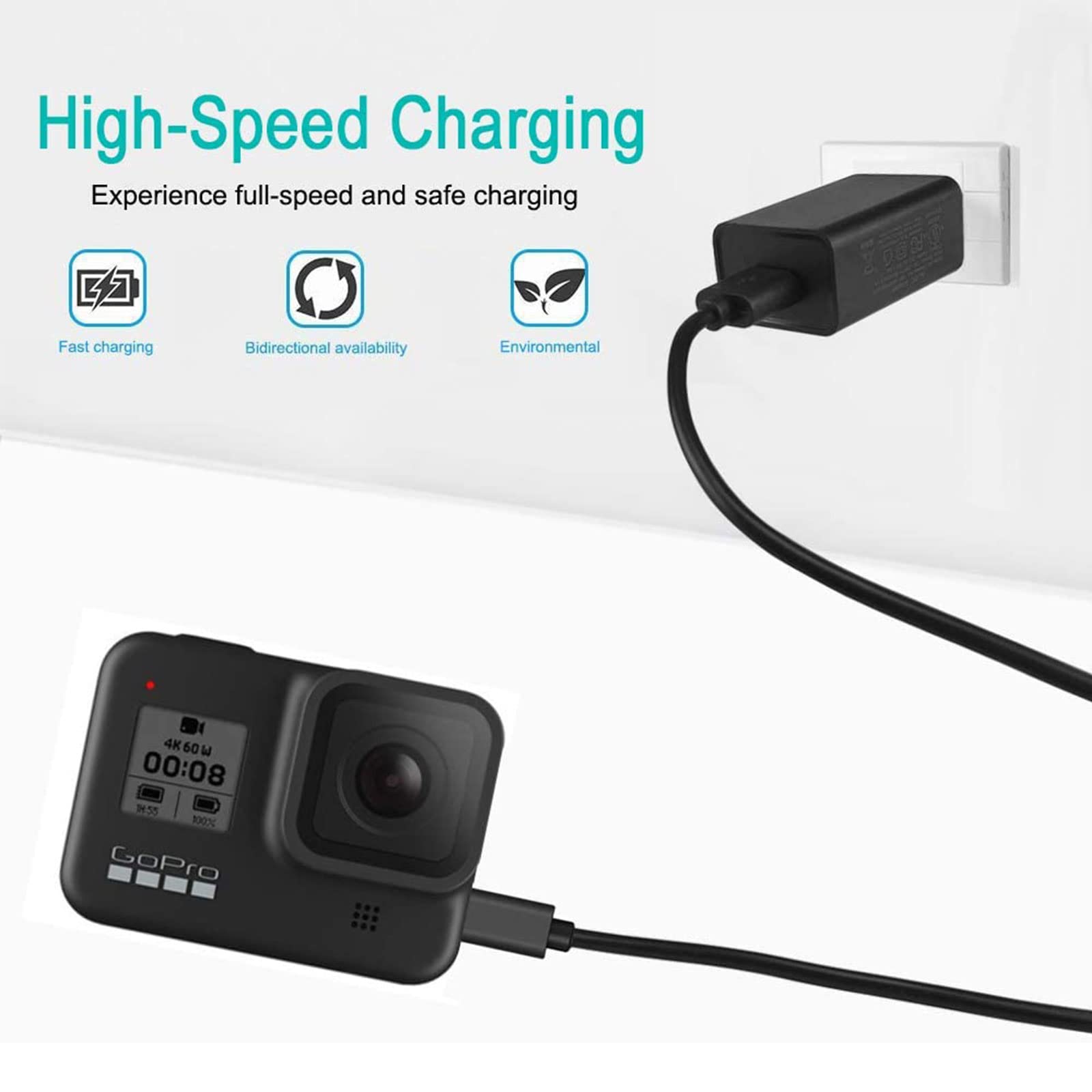 Amazon | USB充電ケーブル Gopro Hero 8 Hero 7 Black/Hero 7 Silver