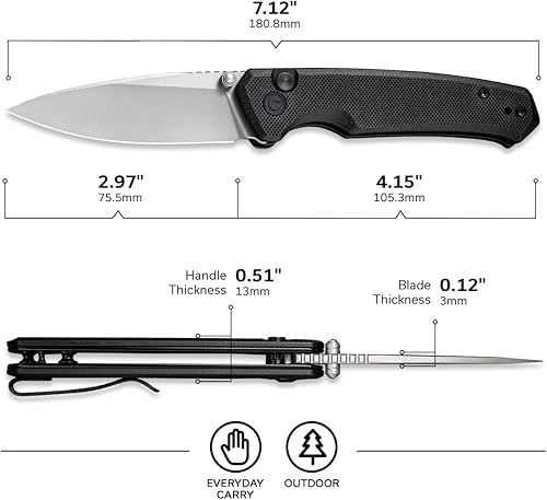 Miniatura 3 de CIVIVI Altus - Cuchillo plegable de bolsillo con cierre de botón y abridor de pulgar, 2.97 pulgadas Nitro-V Silver Bead Blasted Blade Black G10