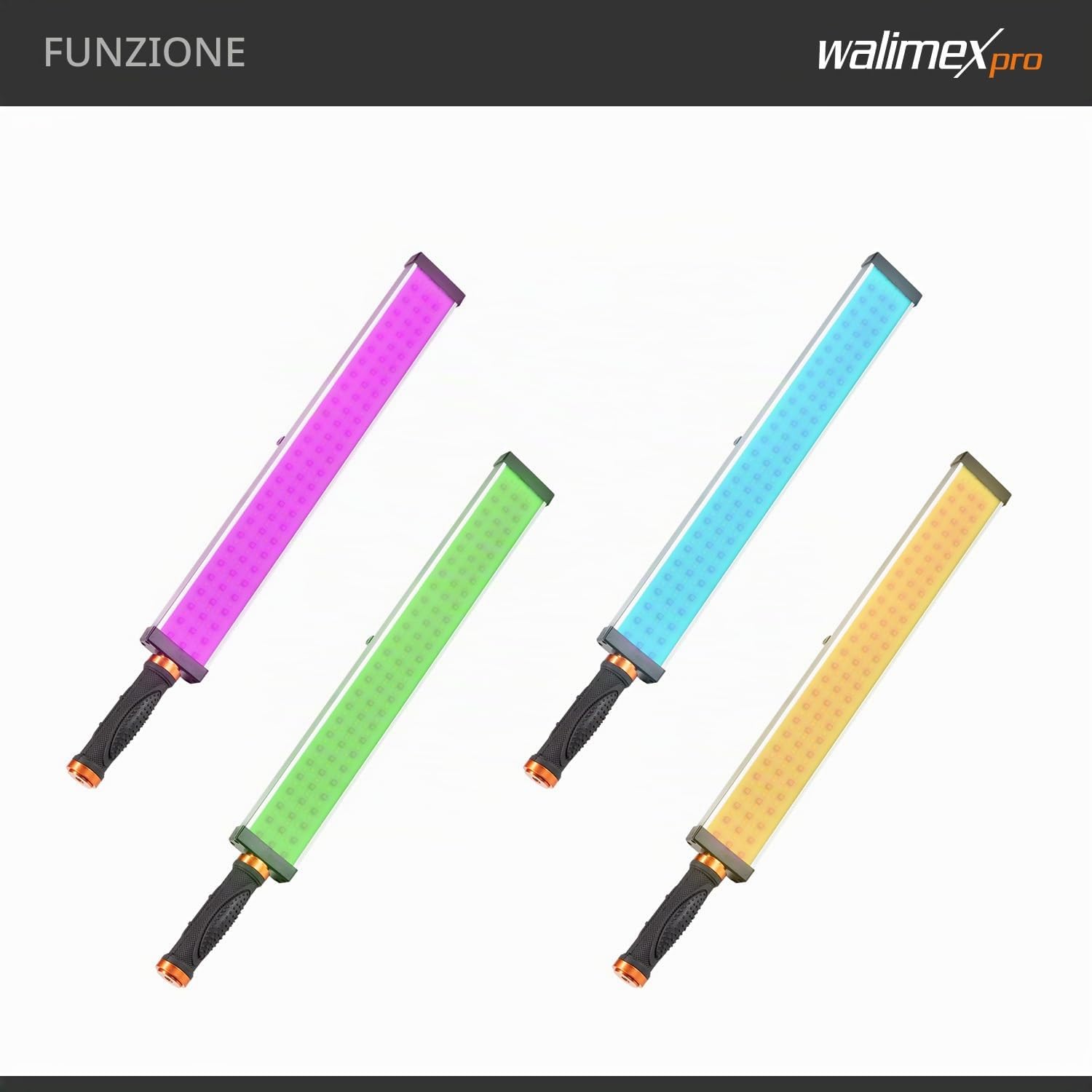 Walimex pro Rainbow Tubo LED fotografia RGB, barra luminosa da 18 W, luce da studio fotografico dimmerabile e bicolore, controllo tramite app
