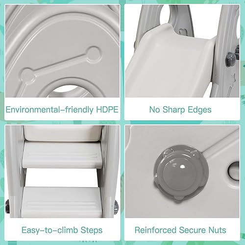 Miniatura 5 de HOMGX - Tobogán pequeño para niños pequeños, escalador con escaleras ampliadas y borde liso, tobogán pequeño independiente para interiores y