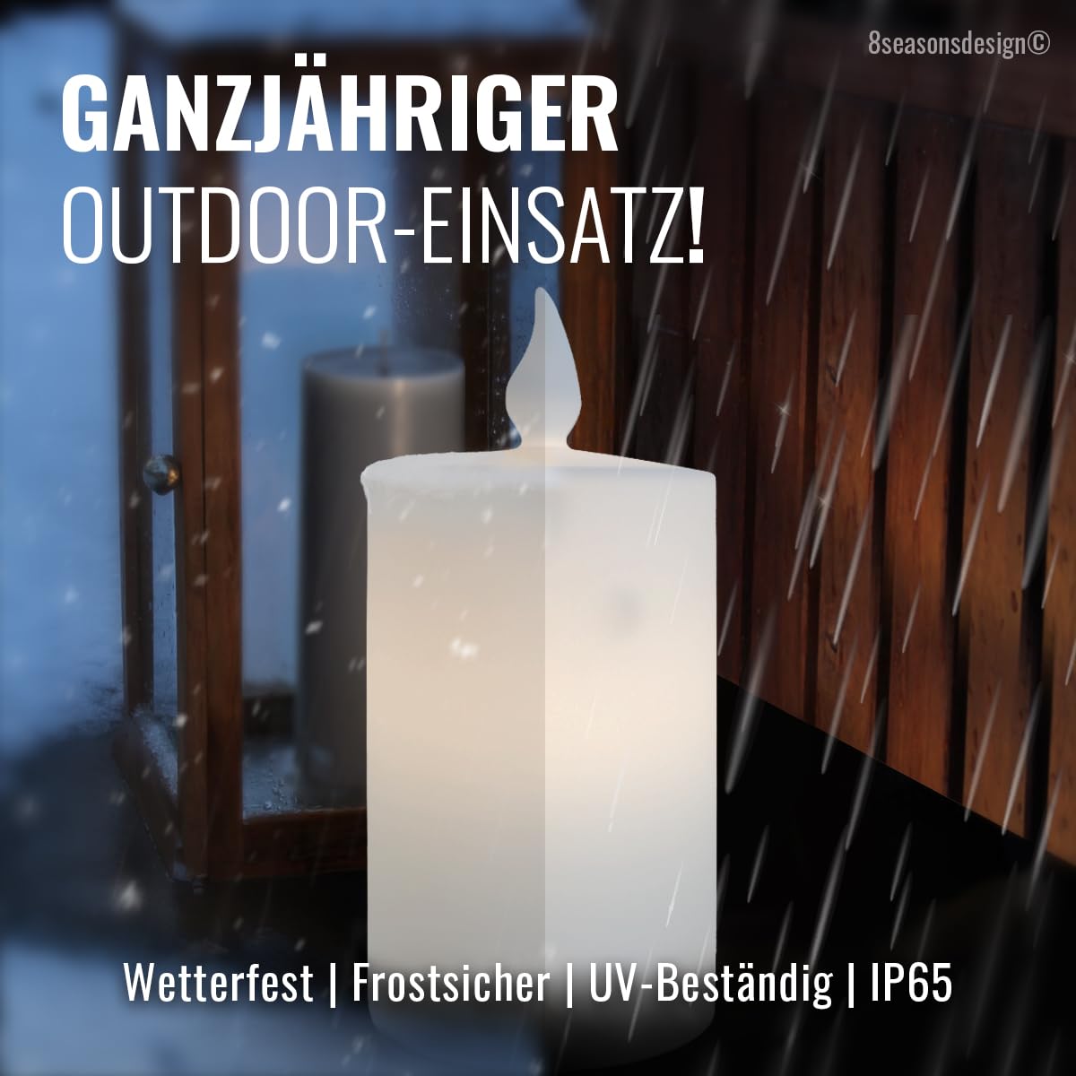 8 seasons design Dekoleuchte Kerze Shining Candle 80 cm (Weiß) E27-Fassung, LED warmweiß – wetterfest – für innen & außen (Garten, Terrasse, Balkon) - Weihnachten, Deko Advent