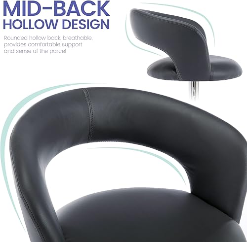 Miniatura 21 de Brage Living Taburete de bar ancho, moderno taburete giratorio ajustable de piel sintética con respaldo hueco y brazos, silla de bar tapizada de