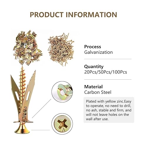 Miniatura 3 de Anclajes autoperforantes para paneles de yeso, kit de anclajes y tornillos para paneles de yeso resistentes, herramienta de reparación de bisagras
