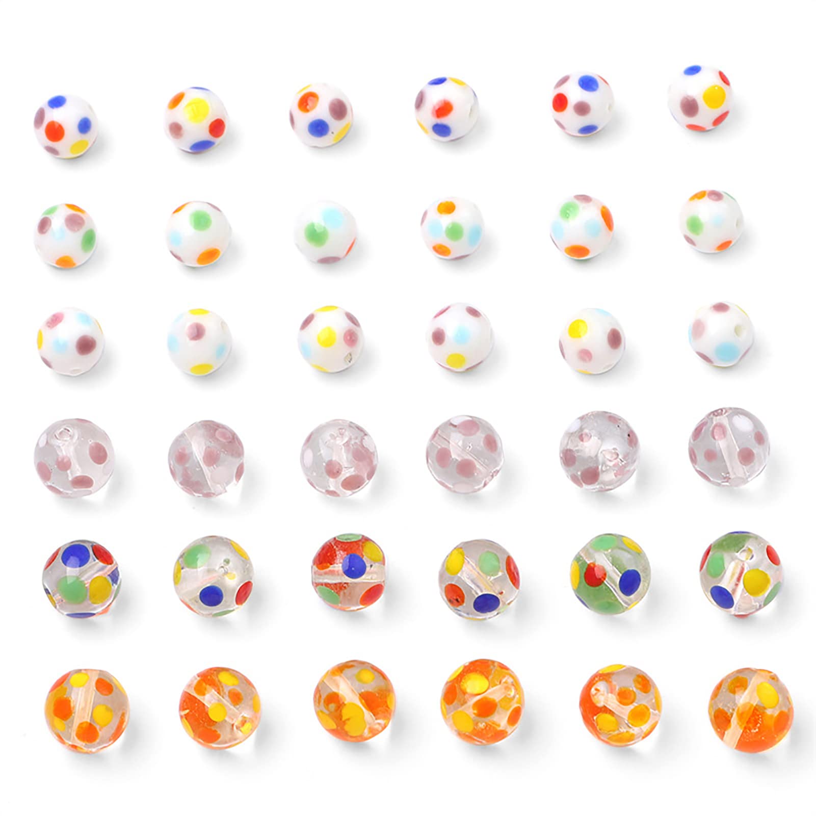 12pcs Lampwork Glass Round Spacer Beads 10mm 12mm Handcrafted Glass Ball Beads with Polka Dots Painted 6 Styles for DIY Necklace Bracelet Jewelry Making Hole: 1mm