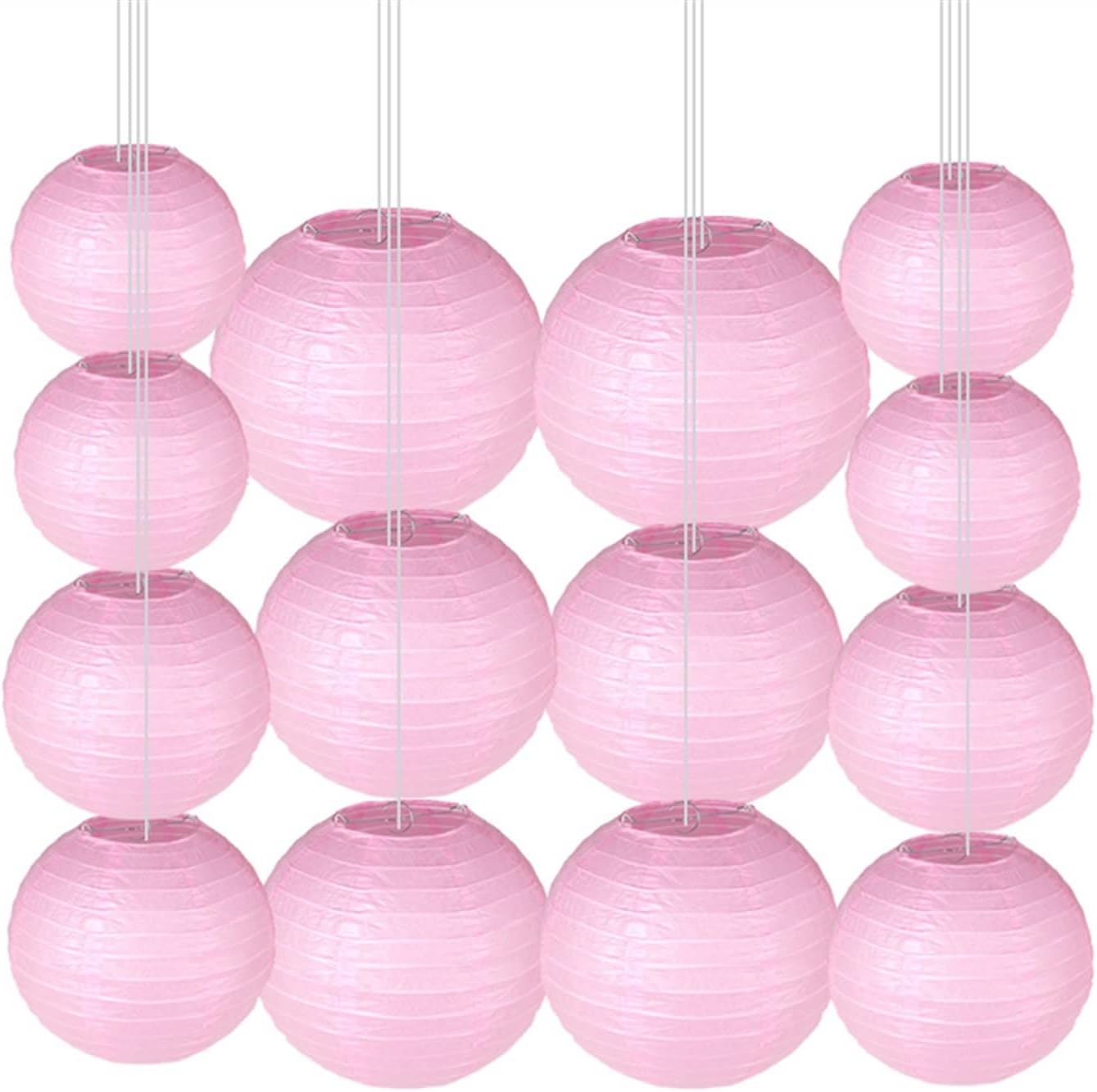 装飾的な提灯 14pcs セットホワイトピンクゴールドシルバー中国のペーパーランタン結婚式の装飾紙ランピオンボールエンゲージパーティの装飾 屋内および屋外の装飾用 Pink 安い Color
