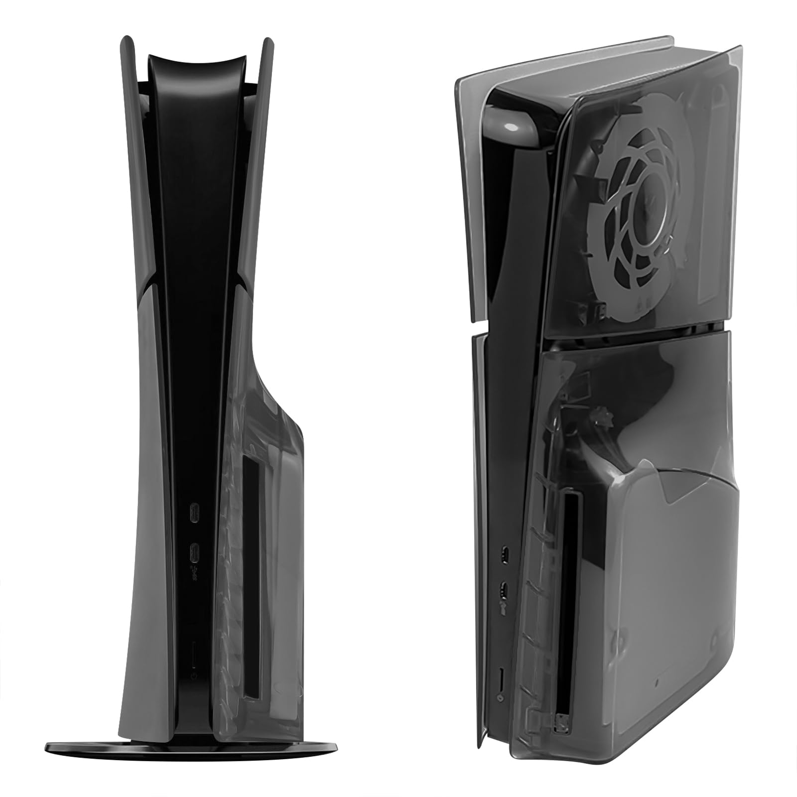 Geekria Transparent Cover Plates Compatible with PS5/ Slim Disc Edition, Replacement Shell Gaming Accessories with Fan Vents, Hard Dustproof ABS Shell Side Panels (Transparent Black)