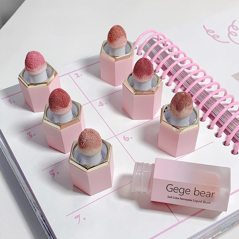 Gege Bear Soft Colour Permeable Liquid Blush | Long-Lasting Buildable Cheek Tint | Lightweight Silky Formula for Natural Dewy Glow | Natural Looking Glow with Non-Sticky Feel | 6 Long-Lasting Mood-Based Shades (05# Swipe Right, 7g)-picture-53