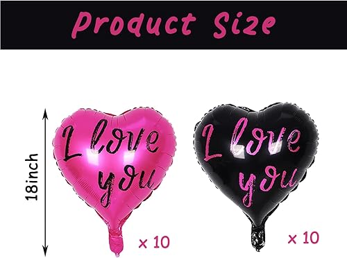 Miniatura 3 de 20 globos de corazón de 18 pulgadas, globos en forma de corazón de aluminio negro y rosa con la frase "I Love You" para el día de San Valentín,