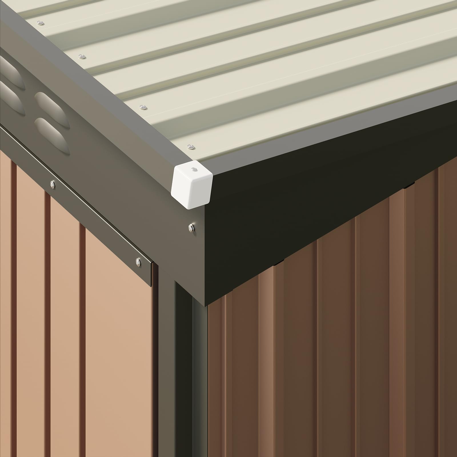 Casetta per attrezzi in metallo,Capanno per Attrezzi da Giardino in Metallo con Ripiani Regolabili, Tetto Inclinato, Prese d'Aria,per Prato, Patio e Cortile 161x94x182CM,Marrone