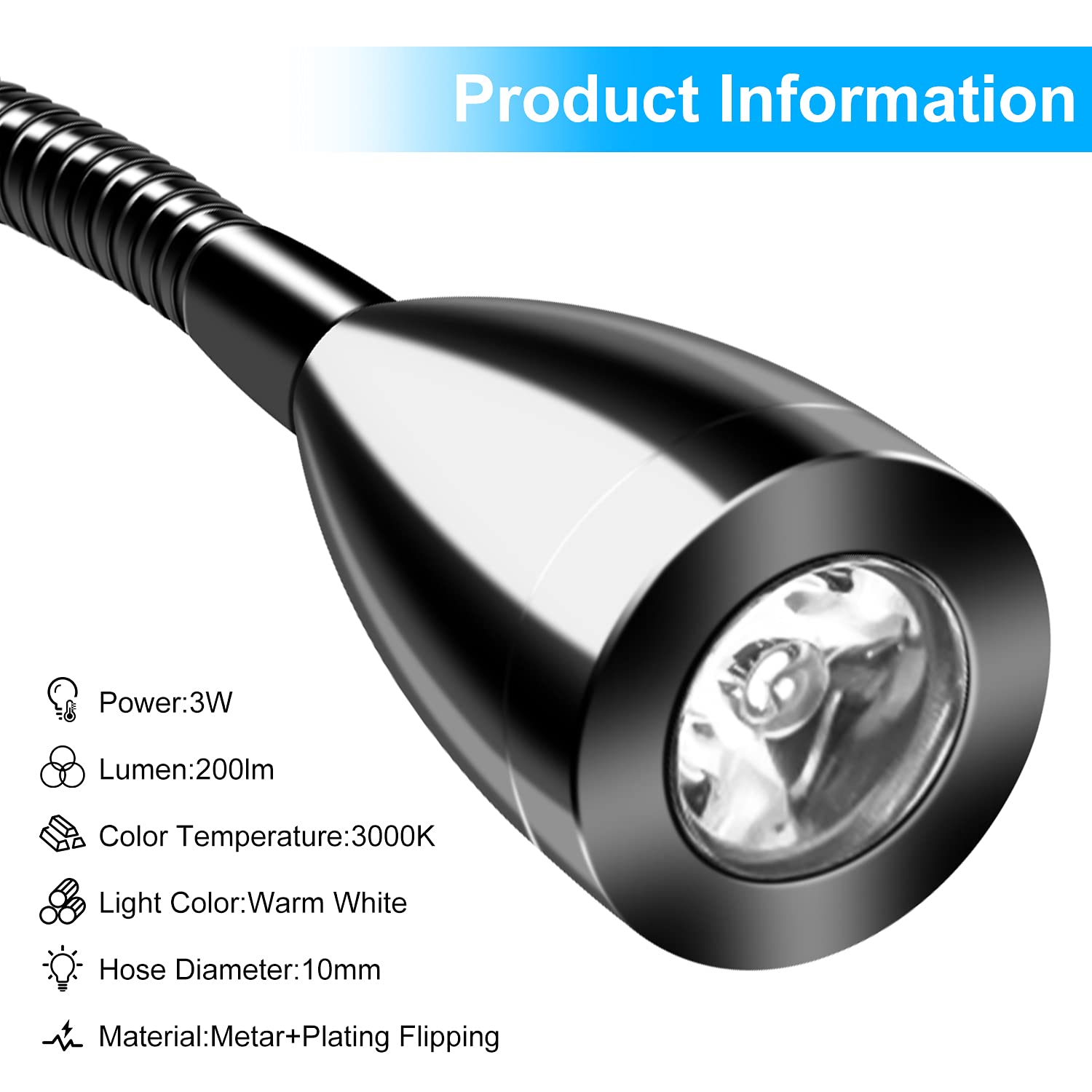 4 Pack Leselampe Wandmontage LED Bett Leseleuchte 3W Bettleuchte Schwanenhals Lampe warmweiß Hell Nachtbeleuchtung wandleselampe für Schlafzimmer