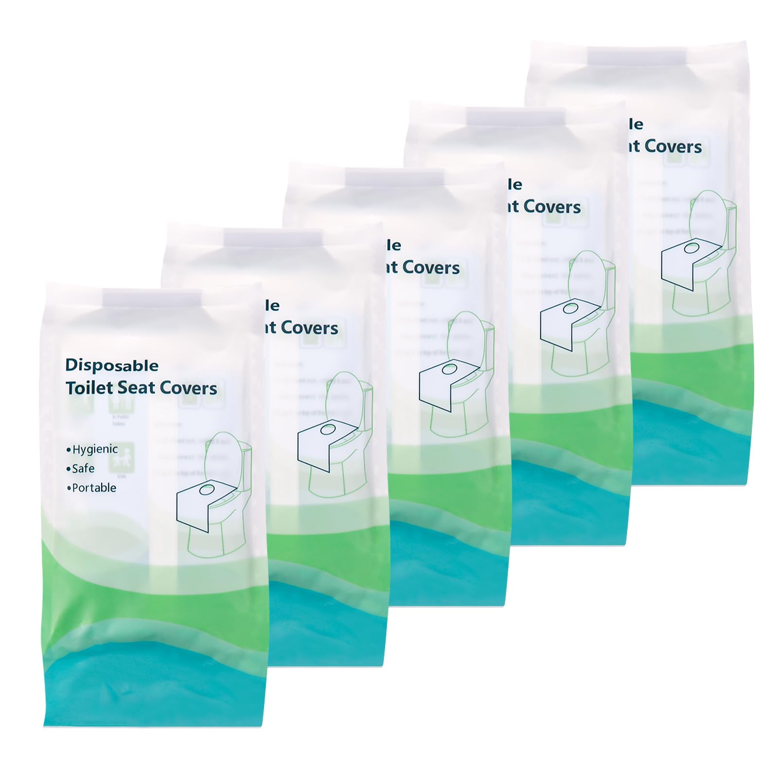 Ghope 50 sztuk jednorazowych pokrowców na deskę sedesową, przenośne jednorazowe pokrowce na sedes, mata WC, ochrona toalety do podróży w drodze do toalet publicznych, pakowane pojedynczo