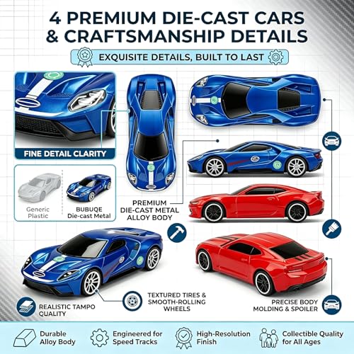 Image of Dual Toy Car Race Track Set for Kids 2 Player Loop & Launch Car Track Toy with Score Points, 4 Metal Alloy Racing Cars, Interactive Sound Effects & Competitive Stunt Challenge for Boys & Girls