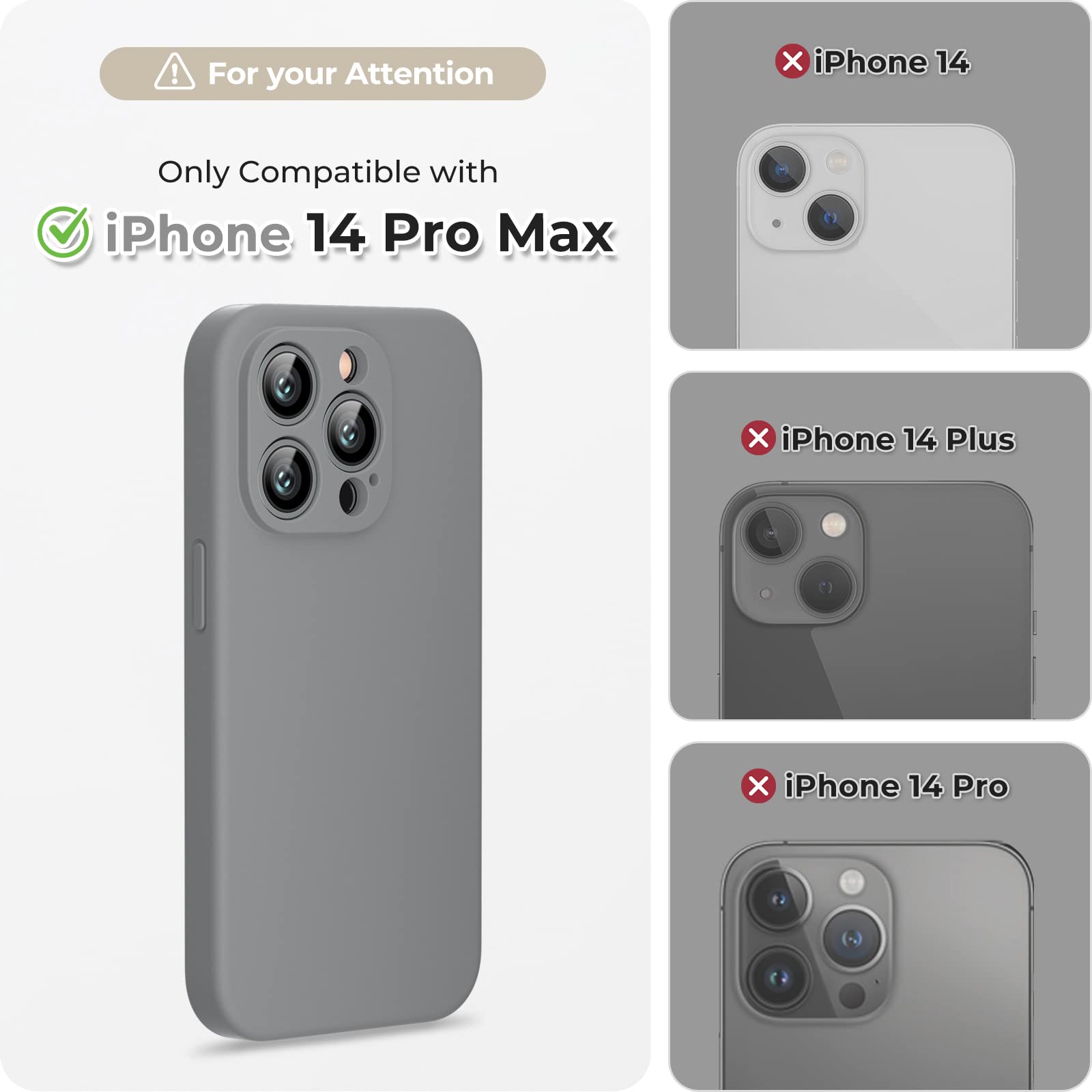 GOODVISH 3 in 1 Cover per iPhone 14 Pro Max Silicone per 6,7", con 2 Pezzi di Pellicola Protettiva, iPhone 14 Pro Max Custodia per Cellulare Antiurto Resistente 360° Protezione, Grigio